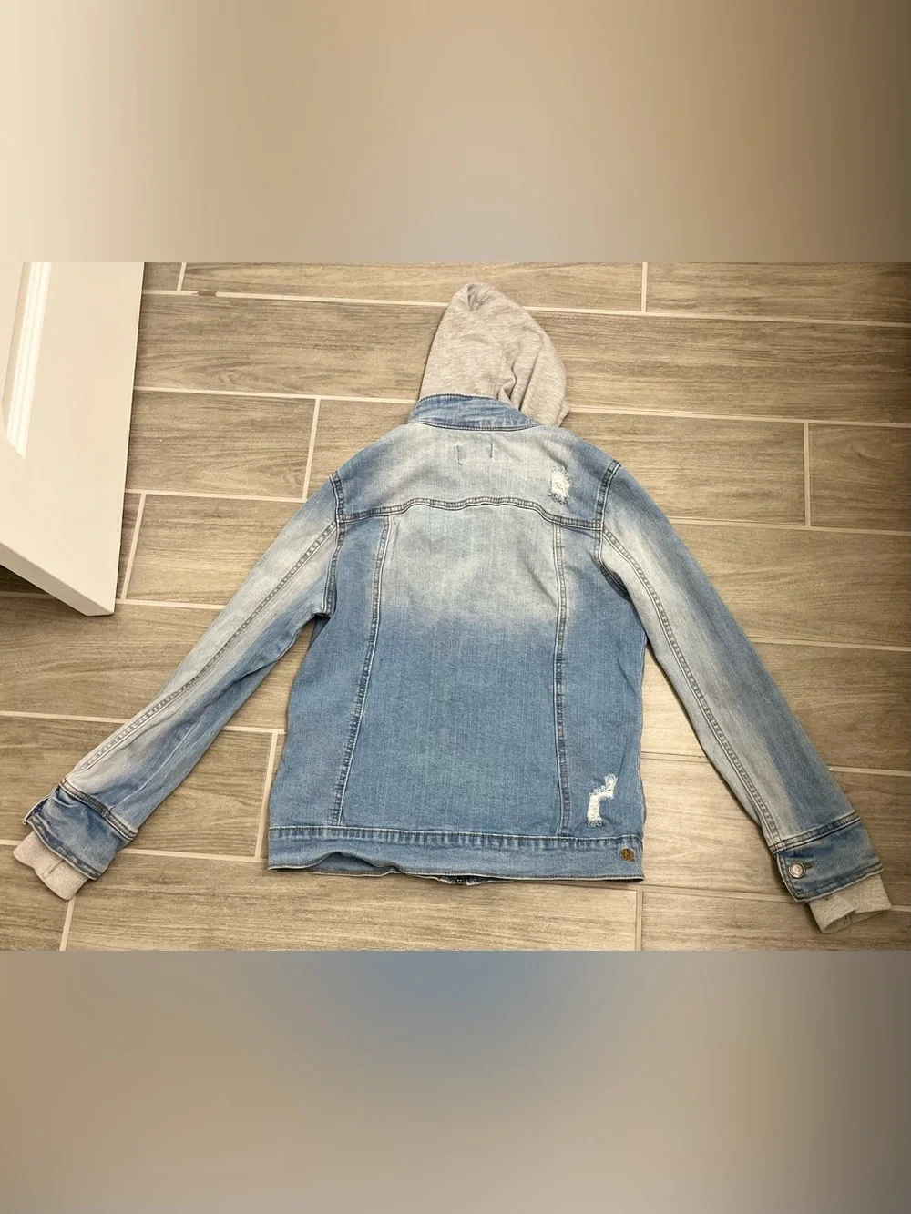 Grace & Lace Distressed denim jacket with removable hood